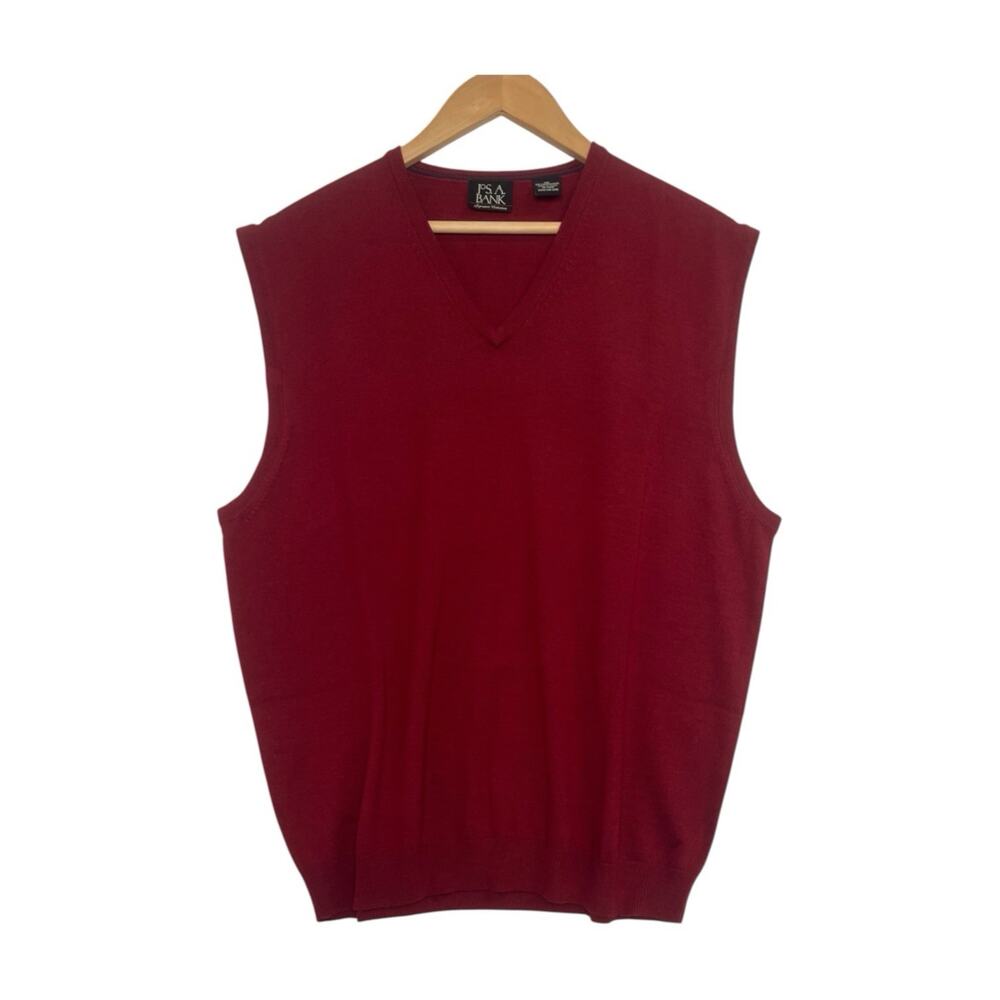 Jos A Bank Sweater Vest Mens X Large Red V Neck Merino Wool Preppy Classic